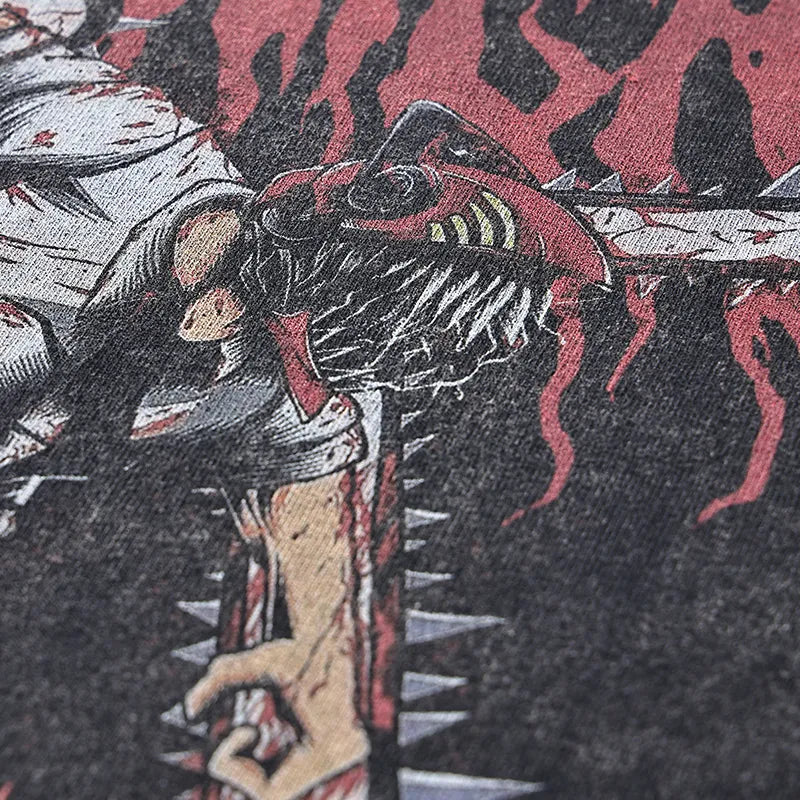 Hot Anime Graphic T-shirt Chainsaw Man Vintage Washed Tshirt Men Oversized Hip Hop Streetwear Summer Harajuku Tops Cotton Tees